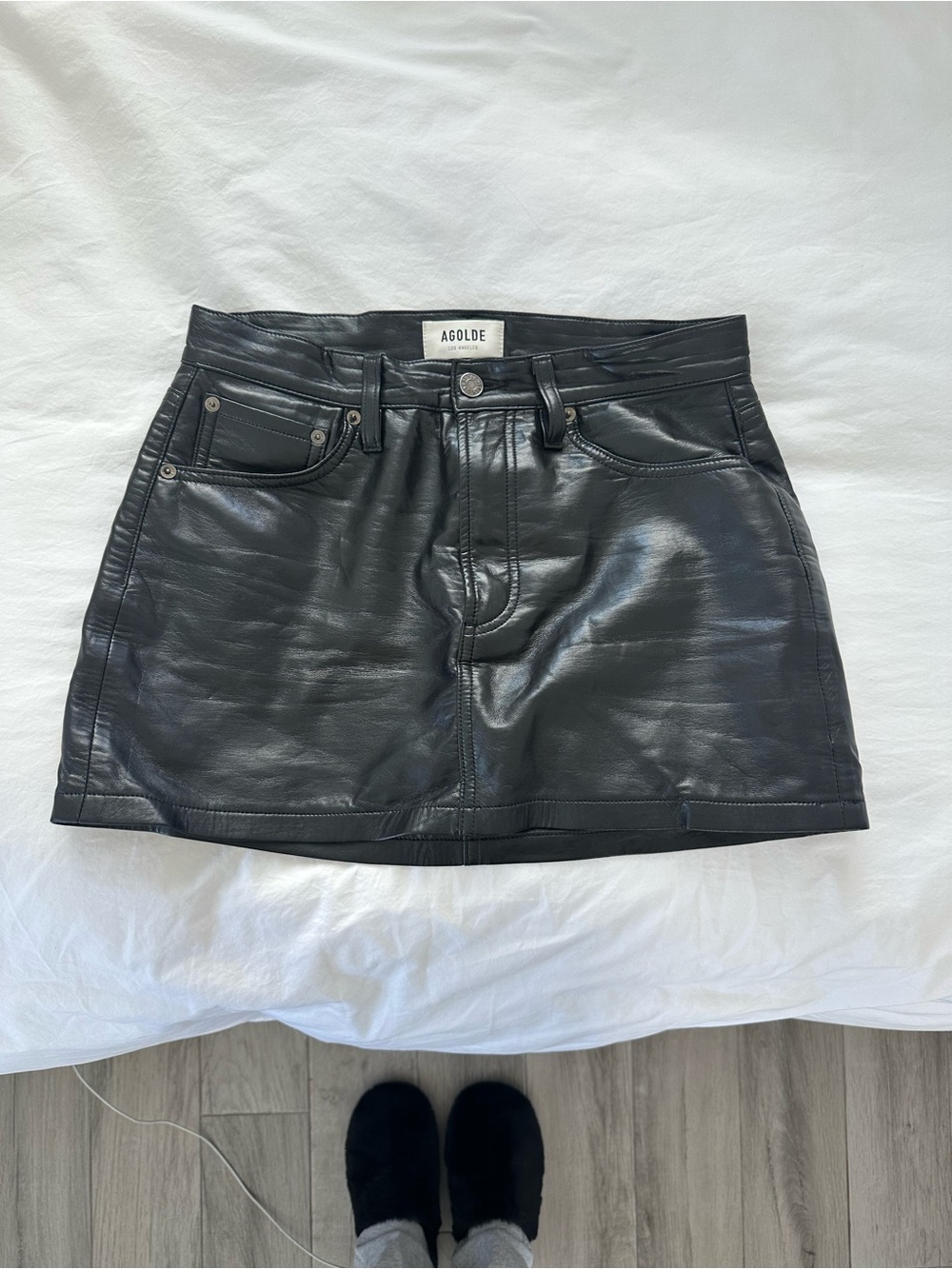 Agolde Black Leather Mini Skirt